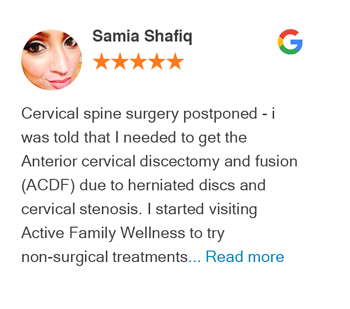 Samia Shafiq’s Google review for Active Family Wellness